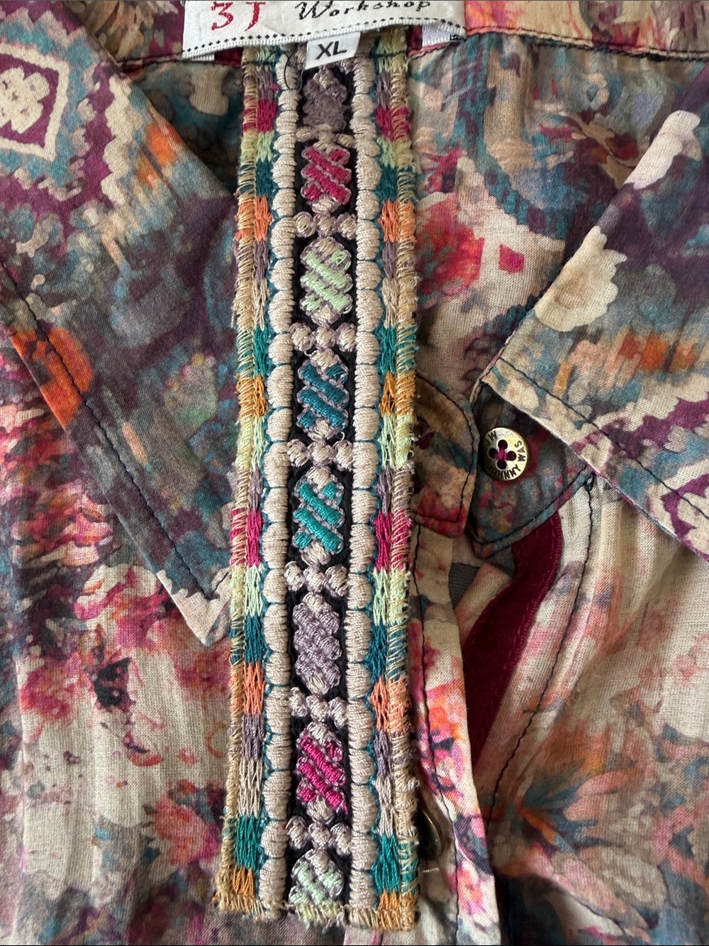 Johnny Was 3J Workshop Geometric Floral Blouse with Velvet Back XL - Picture 9 of 12
